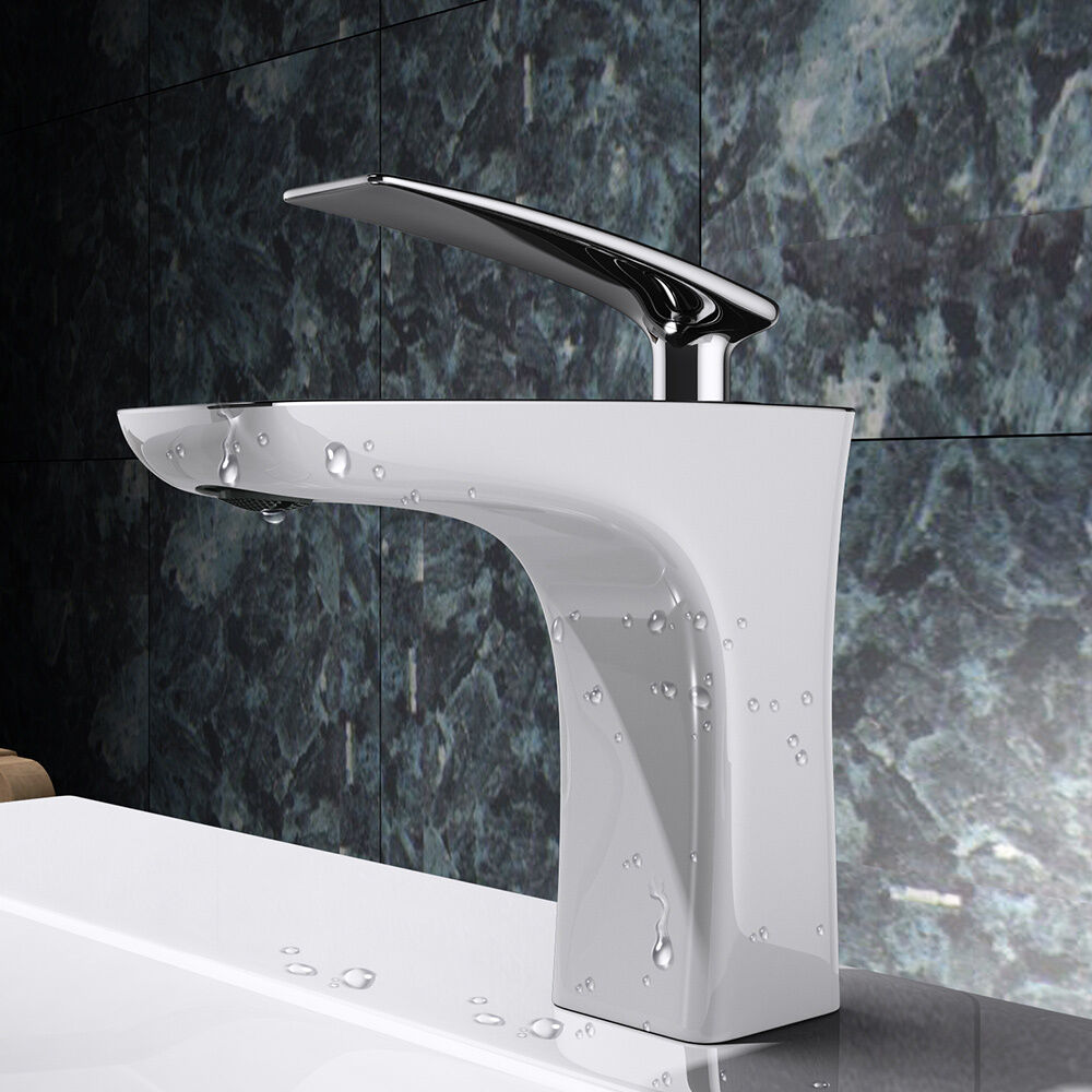 Bad Armatur Weiß Einhebelmischer Wasserhahn Messing verchromt