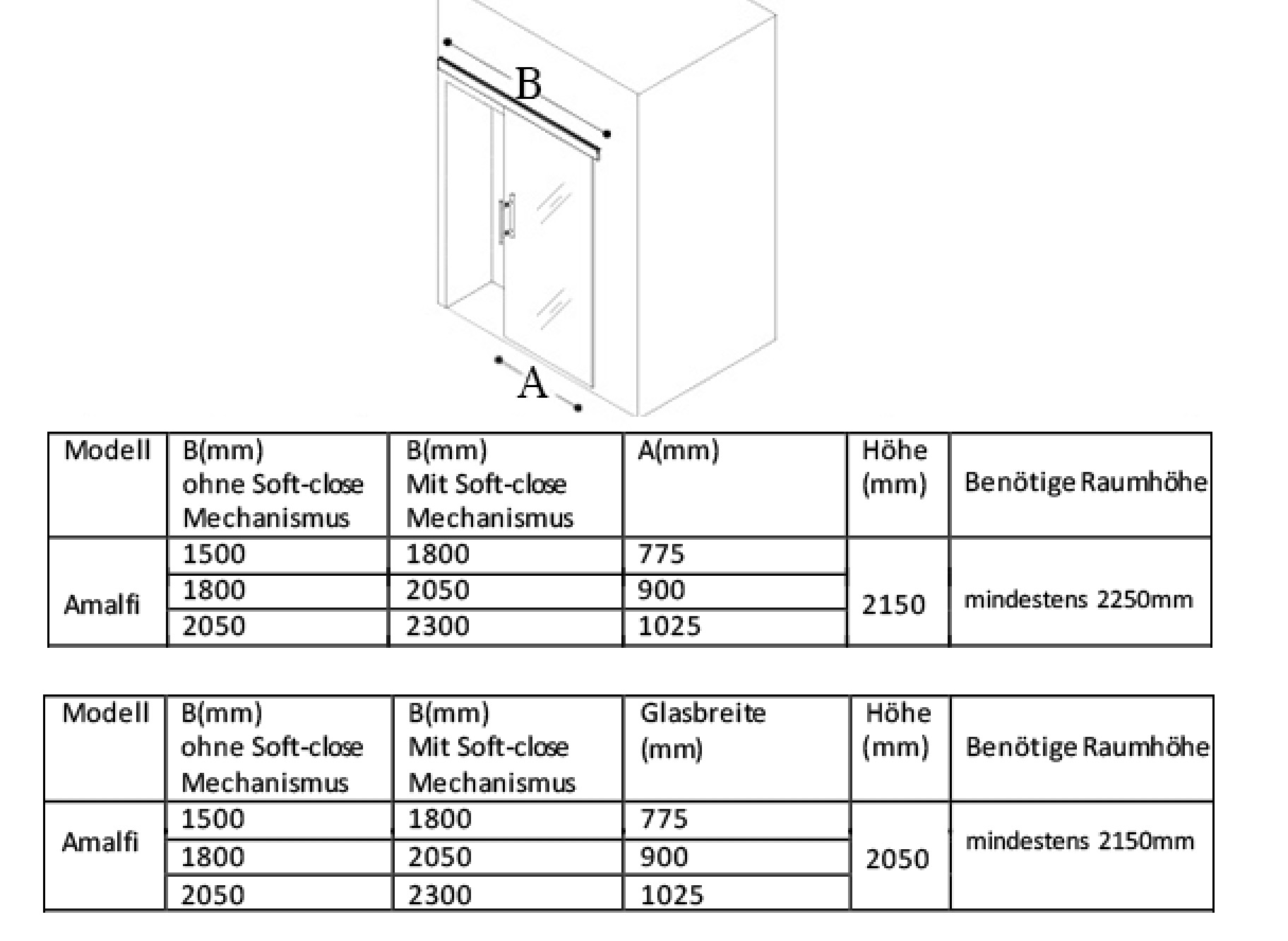 Glas-Schiebet/ür Set mit Softclose Klar 2150mm x 1050mm x 8mm Schiebet/üre Schiebet/ür Glast/ür Innent/ür Zimmert/ür B/ürot/ür