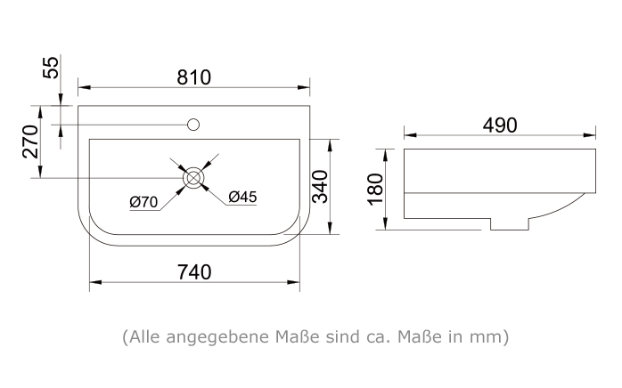 Keramik Waschschale Waschbecken Aufsatz Wandmontage Hängebecken